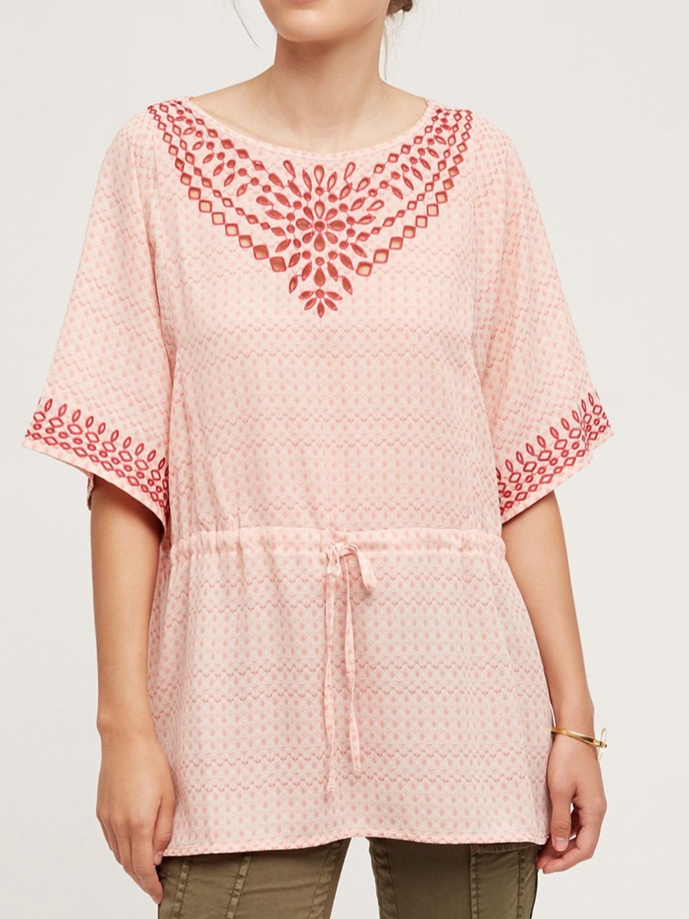 Anthropologie NWT One September Euphemia Embroidered Peasant Tunic Top Boho XS